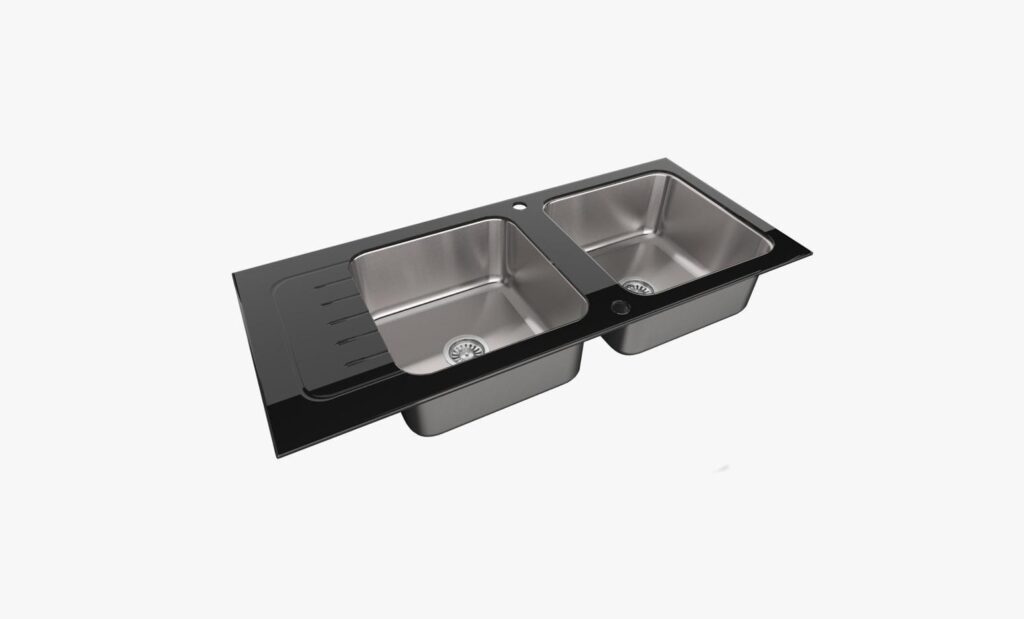G004 GLASS SERIES DOUBLE BOWLS KITCHEN SINK WITH INTEGRATED DRAINBOARD 500x1160mm