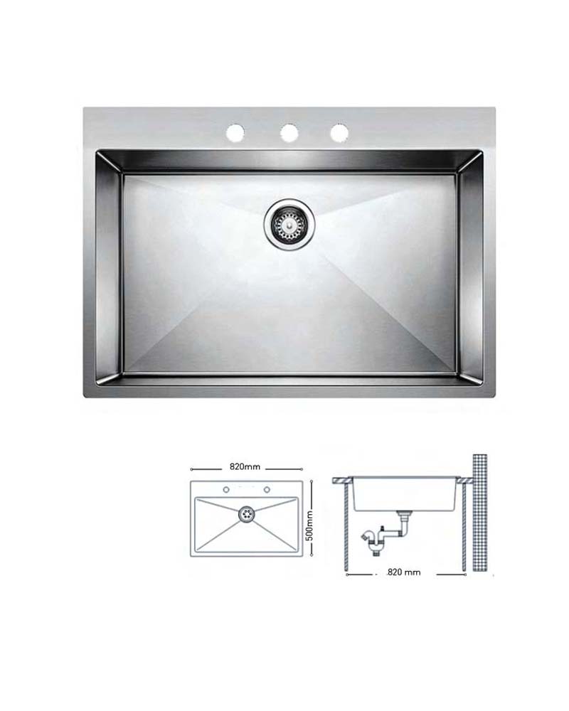 H002 HANDMADE SERIES SINGLE BOWL KITCHEN SINK 820x500mm