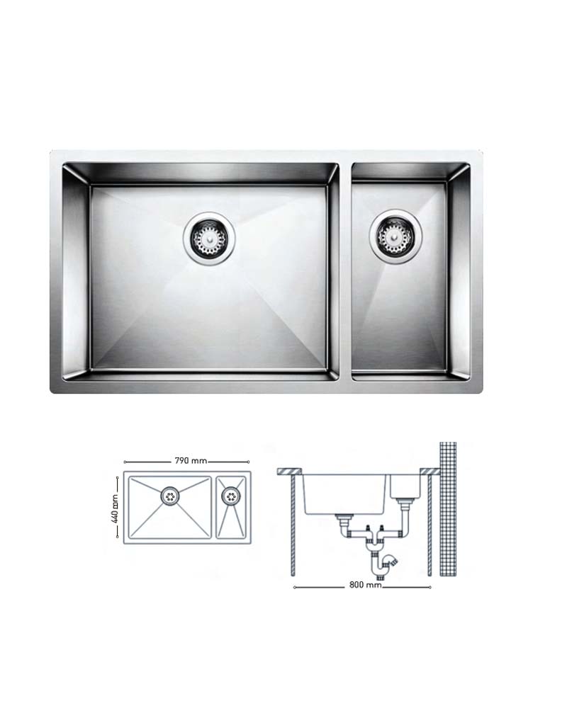 H006 HANDMADE SERIES DOUBLE BOWLS KITCHEN SINK 790x440mm