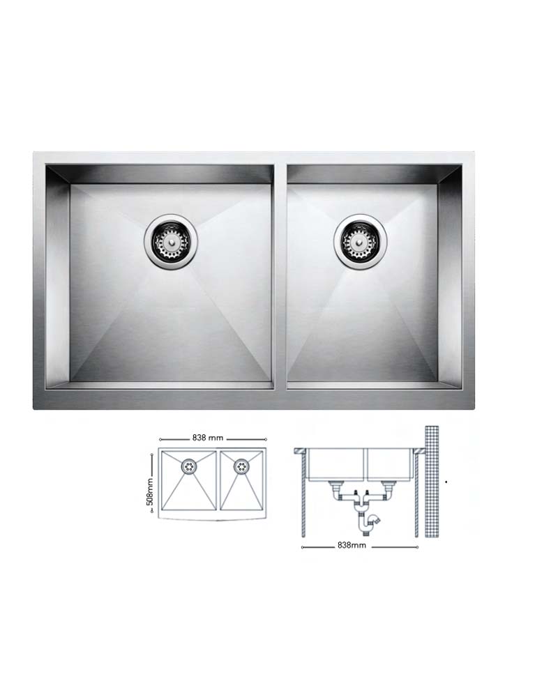 H008 HANDMADE SERIES DOUBLE BOWL KITCHEN SINK 838x508mm