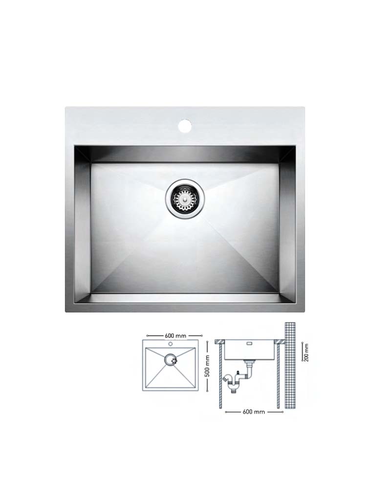 H009 HANDMADE SERIES SINGLE BOWL KITCHEN SINK 600x500mm
