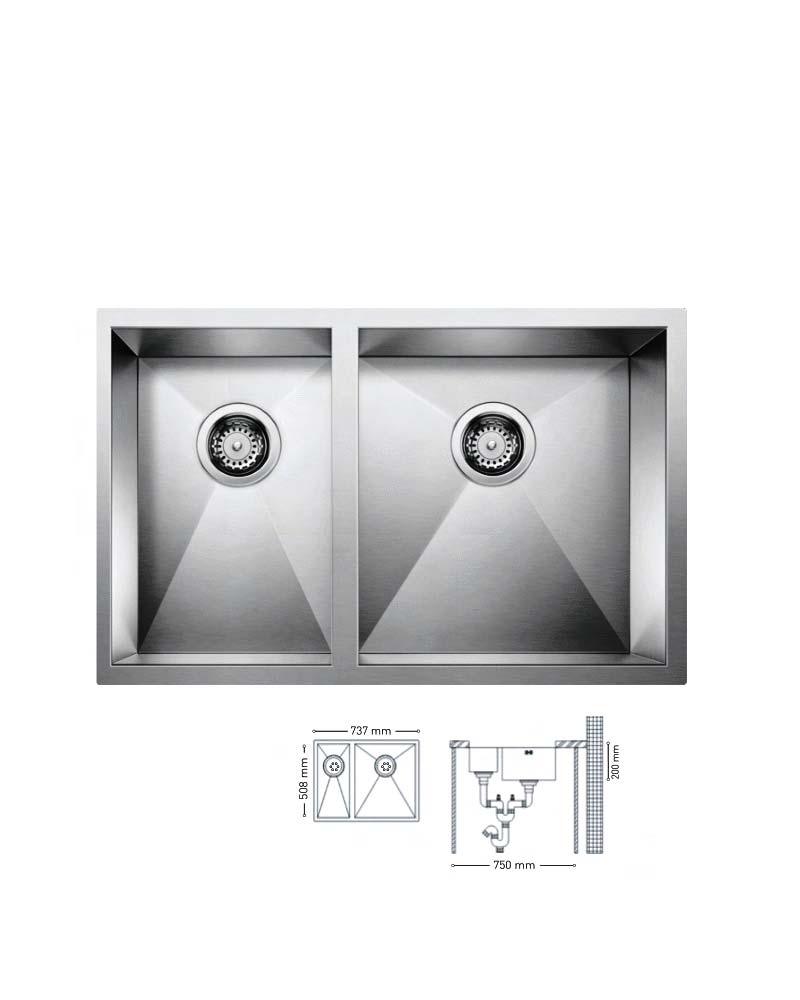 H013 HANDMADE SERIES 1,5 DOUBLE BOWL KITCHEN SINK 737x508mm