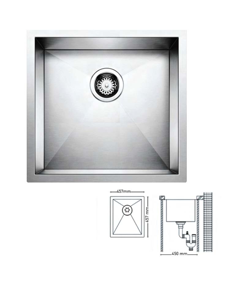 H014 HANDMADE SERIES SINGLE BOWL KITCHEN SINK 457x457mm