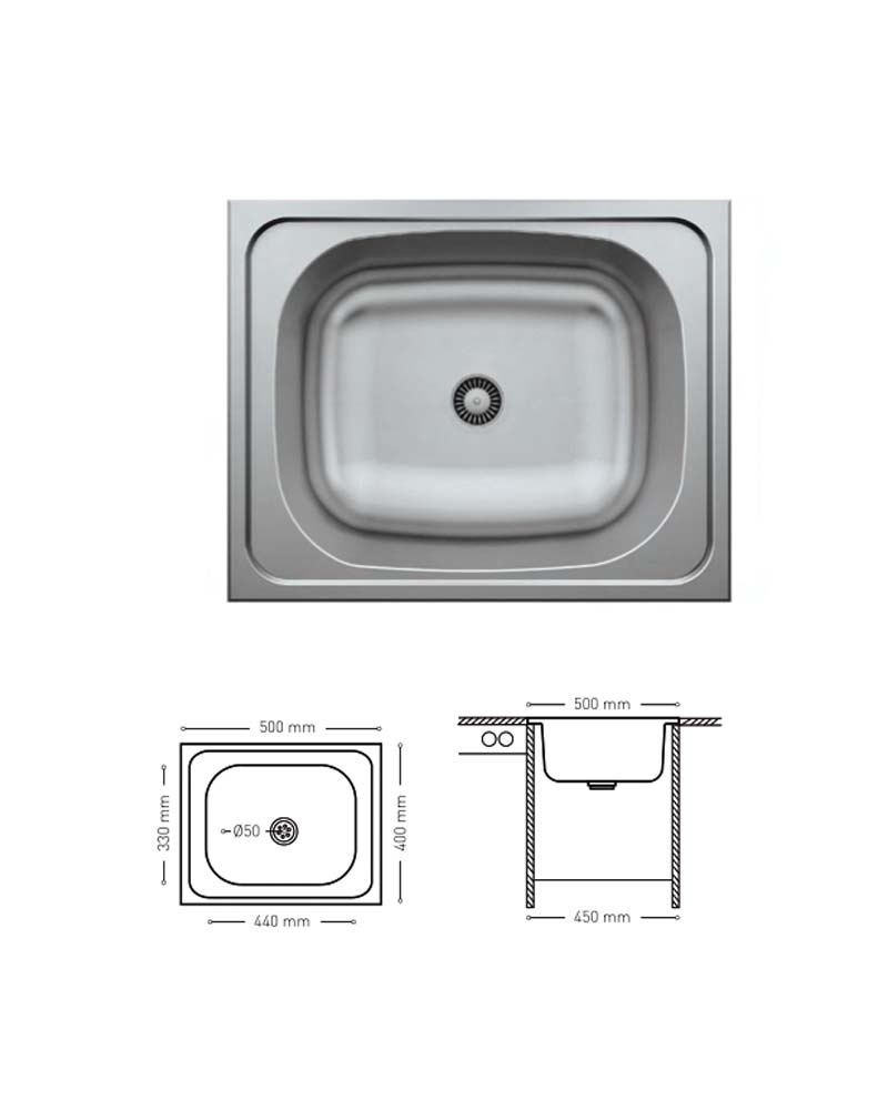 L001 TOP MOUNT SERIES SINGLE BOWL KITCHEN SINK 400x500mm