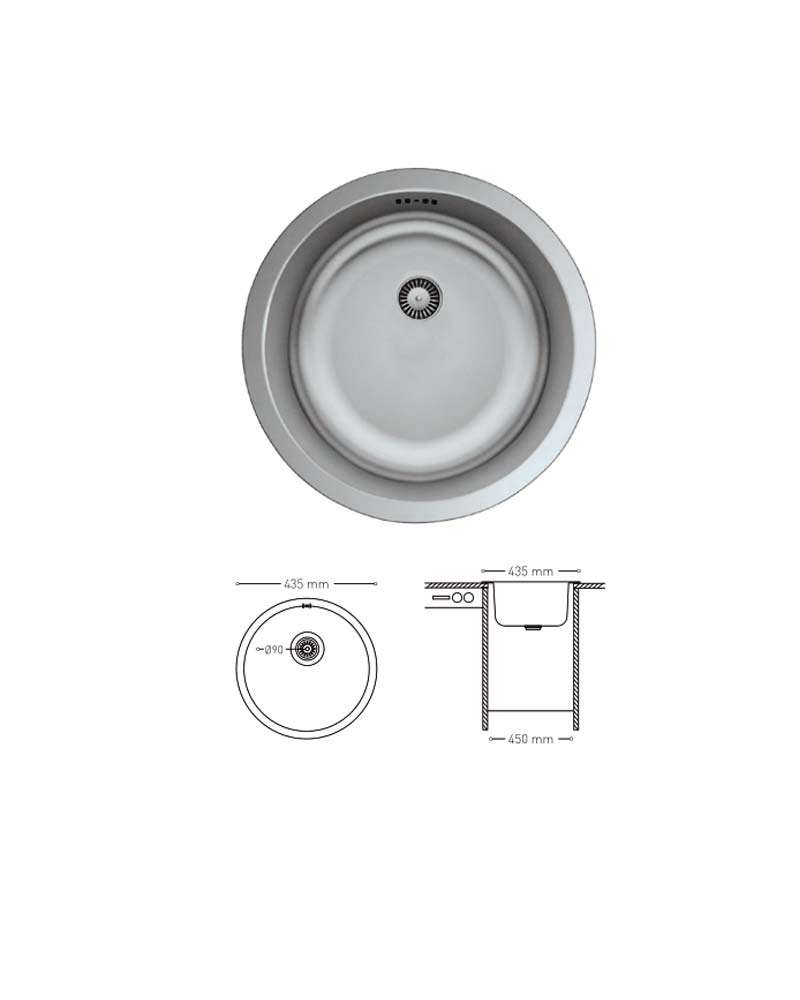 N001 INSET SERIES ROUND STAINLESS STEEL SINK 435mm