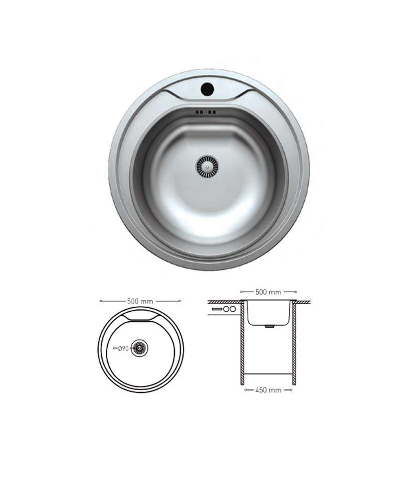 N002 INSET SERIES ROUND STAINLESS STEEL SINK 500mm