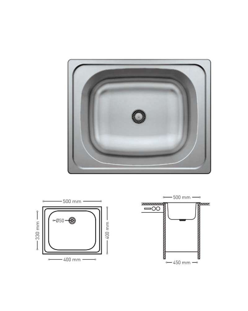 N003 INSET SERIES STAINLESS STEEL SINK 400x500mm