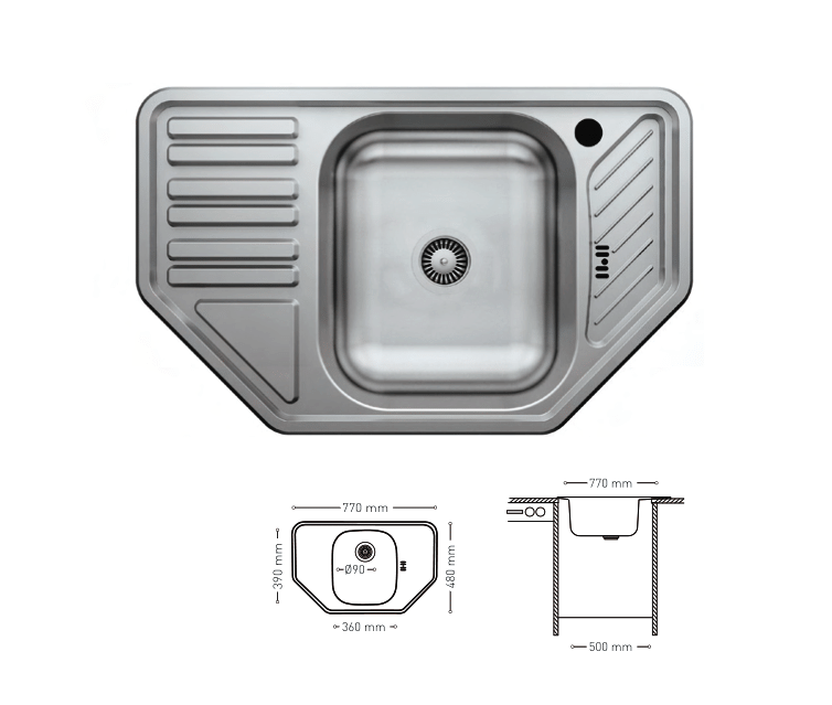 N011 INSET SERIES DOUBLE STAINLESS STEEL SINK WITH INTEGRATED DRAINBOARDS 480x770mm