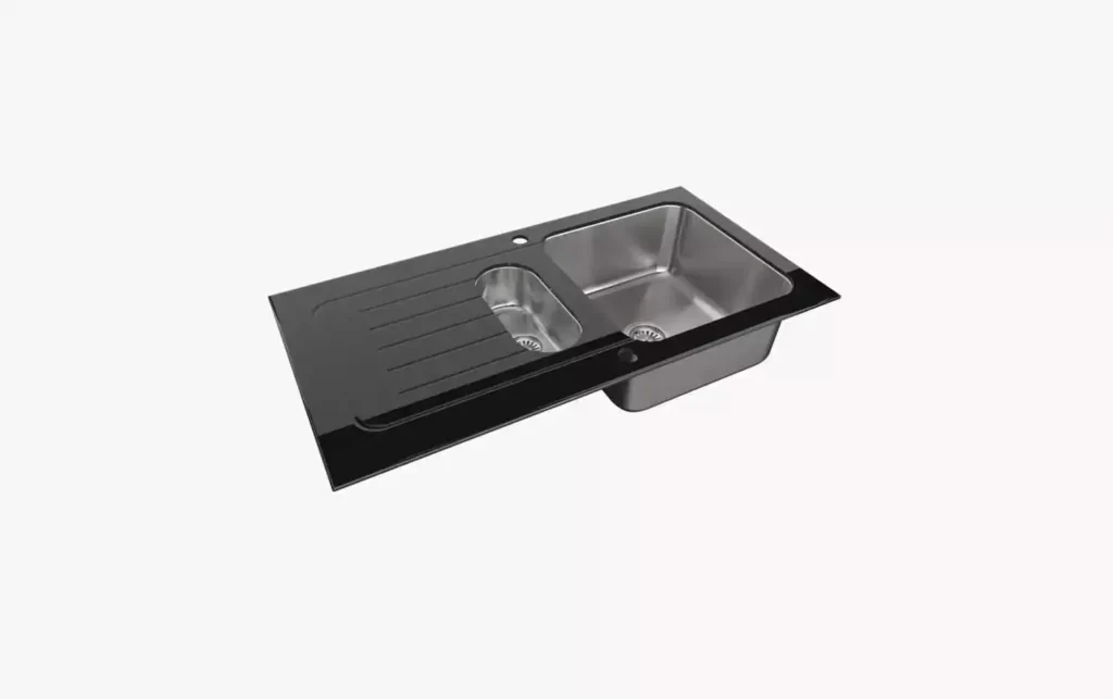 G003 GLASS SERIES 1,5 DOUBLE BOWL KITCHEN SINK WITH INTEGRATED DRAINBOARD 500x1000mm